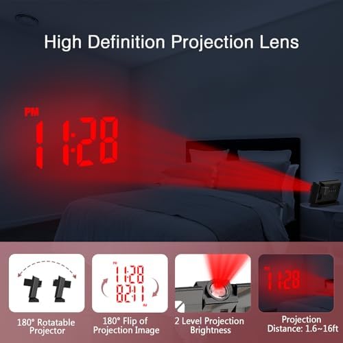 LOFICOPER 78 Inch Projection Alarm Clock with Mirror and USB Charging