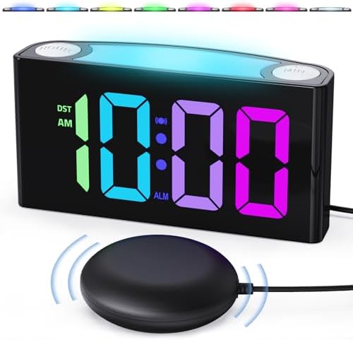 PPLEE RGB Vibrating Alarm Clock with Bed Shaker