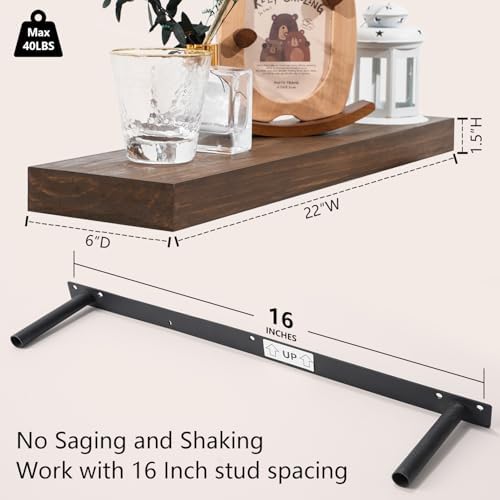 Wood Floating Shelves Set of 3 - Rustic Walnut Wall Mount