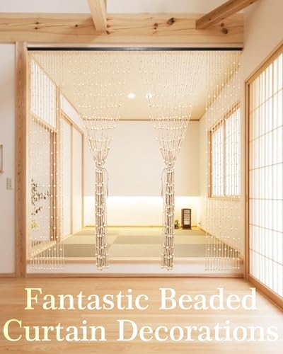 38 Strands Beaded Bamboo Curtain - Beige 354 x 787 Inch