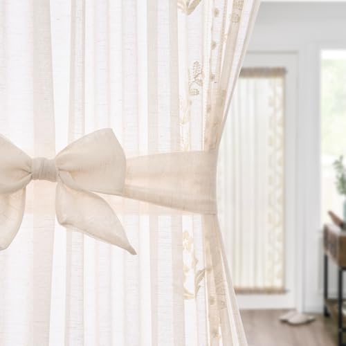 Jinchan French Sheer Door Curtain with Tie Up Bows