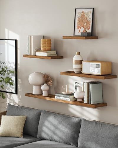 VASAGLE Wall Shelves Set of 3 Floating Shelves Rustic Brown ULWS057B01