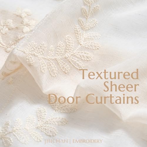 Jinchan French Sheer Door Curtain with Tie Up Bows