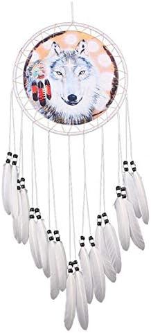 Wolf Dream Catcher Handmade White Feather Decor