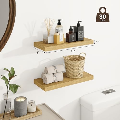 Venusmiles 3 Piece Oak Floating Wall Shelves