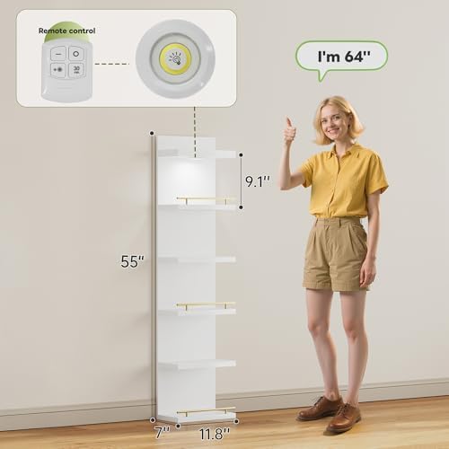REIBII 6 Tier Wall Shelf with LED Light