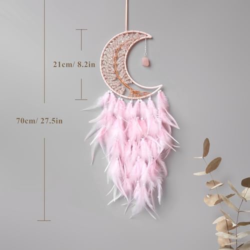 Moon Dreamcatcher with Pink Crystal Tree