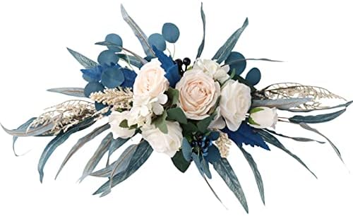 IUIBMI Spring Wreath with Malachite Blue Leaves and Silk Roses