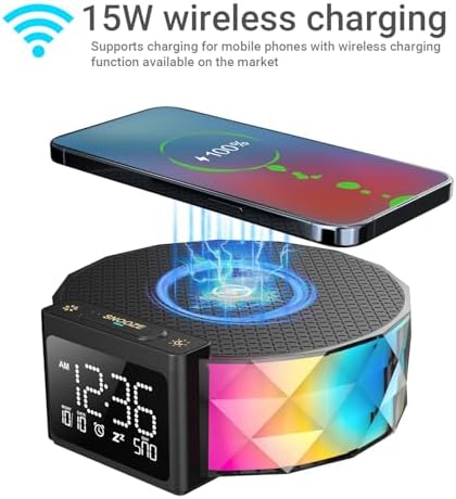 Wireless Charging Alarm Clock with RGB Nightlight and Speaker