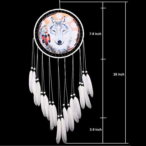 Wolf Dream Catcher Handmade White Feather Decor