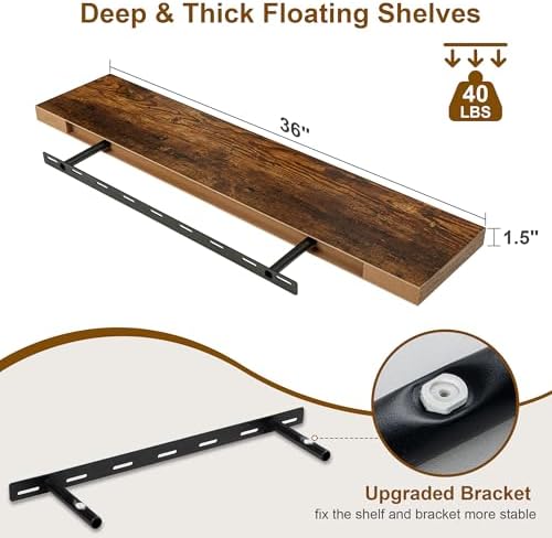 Fun Memories 36 Inch Floating Shelves Set of 2 Brown