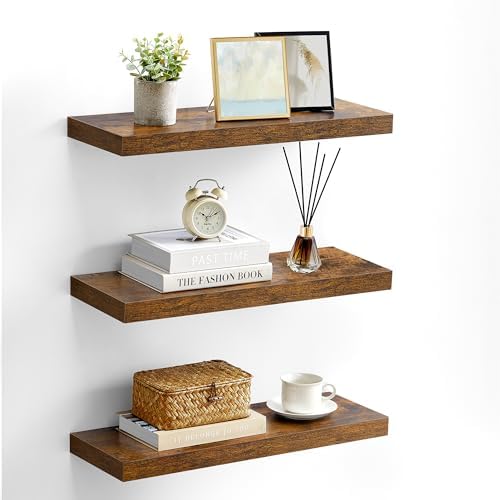 VASAGLE Wall Shelves Set of 3 Floating Shelves Rustic Brown ULWS057B01