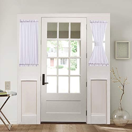 Home Brilliant Sheer Door Curtains 30x40 Inch White Panels with Tieback