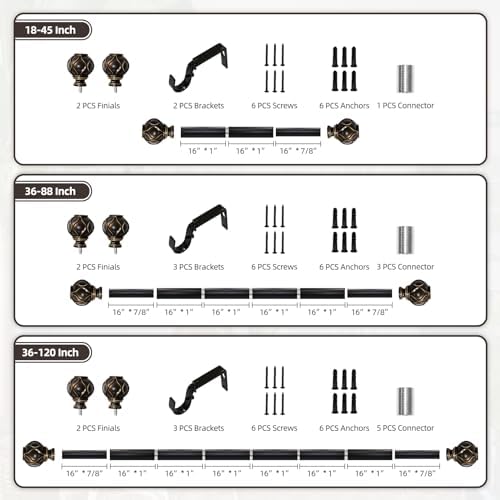 EQURROY Bronze Curtain Rod for Windows 28-48 Inches 23-4ft
