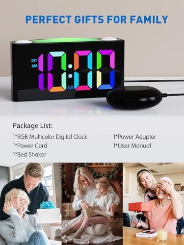 PPLEE RGB Vibrating Alarm Clock with Bed Shaker