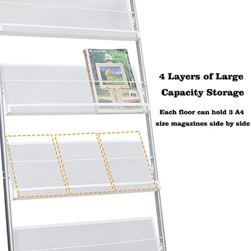 4-Layer Iron Magazine Rack with Wheels Silver