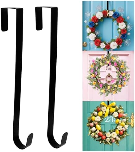 2 Pack Black 15 Inch Wreath Hanger for Front Door