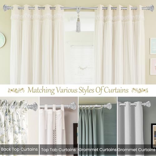 Silver Diamond Curtain Rods 36-88 Inches Adjustable Single Rod