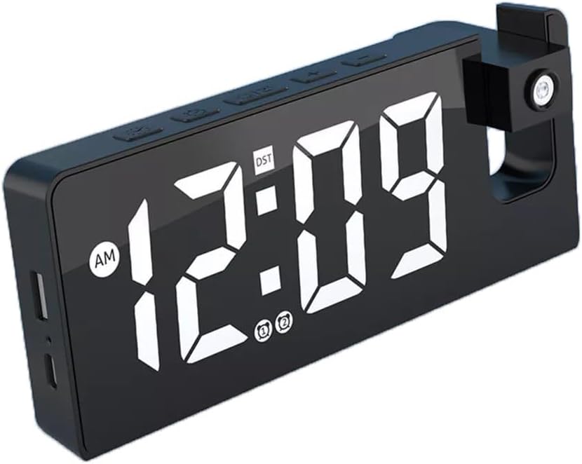 Projection Alarm Clock with USB Charging and Rotatable Mirror Display