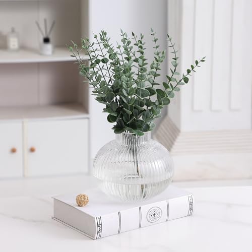 YANWE1 Round Ribbed Glass Vase 6 Inches