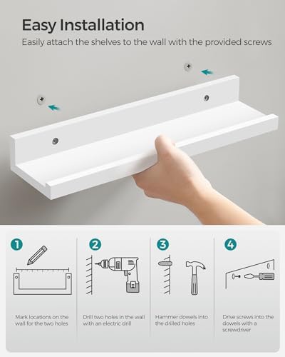 SONGMICS Set of 3 Floating Wall Shelves 15 Inch White