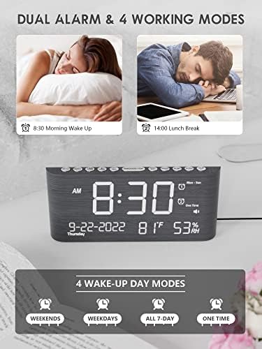 Roxicosly Wooden Digital Alarm Clock with Dual Alarm and Dimmer
