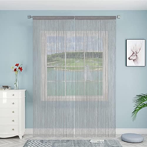 Grey Spaghetti String Curtain Panel 100x200cm