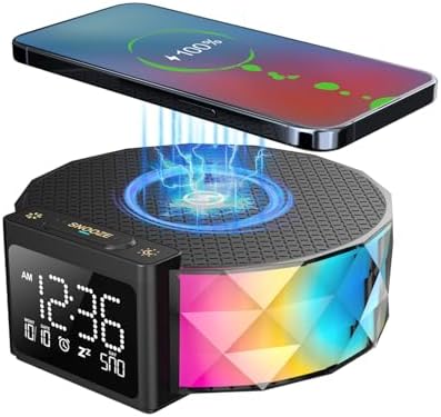 Wireless Charging Alarm Clock with RGB Nightlight and Speaker