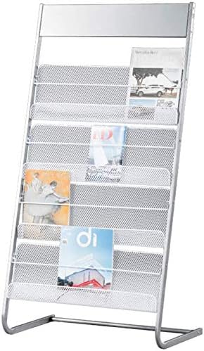 GENMO Floor-Standing Magazine Rack with 4 Large Shelves in Silver