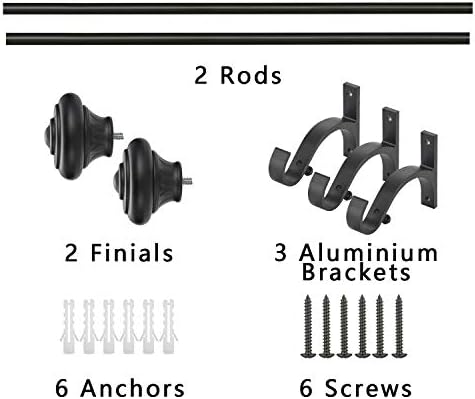 Kemmie 1 Inch Curtain Rod with Urn Finials Black