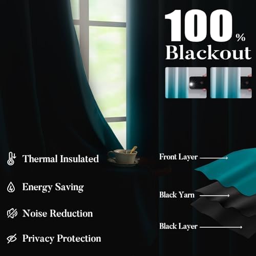 WUBODTI Blackout Teal Curtains 2 Panels 42x84 Inch