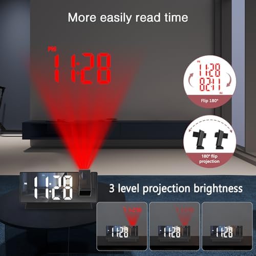 LOFICOPER 78 Inch Projection Alarm Clock with Mirror and USB Charging