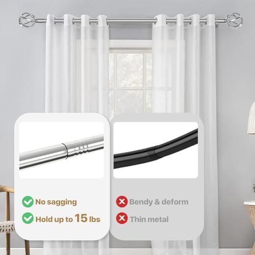 Silver Curtain Rods 48-88 Inch with Twisted Cage Finials