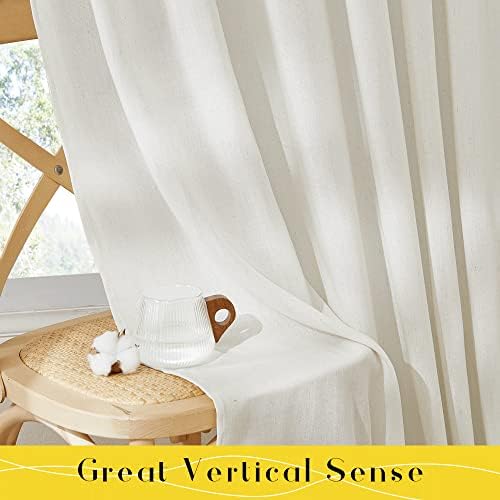 NICETOWN Off White Linen Curtain Panels 84 Inch Tie Top