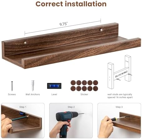 Heimlove Floating Shelves Set of 6 16 Inch Wall Mounted Picture Ledge