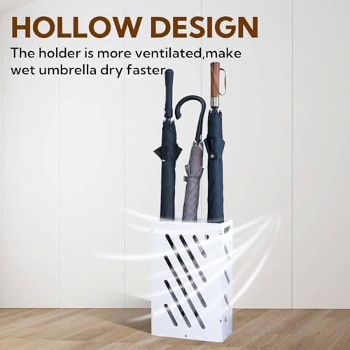 White Rectangle Umbrella Organizer with Drip Tray