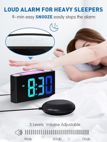 PPLEE RGB Vibrating Alarm Clock with Bed Shaker
