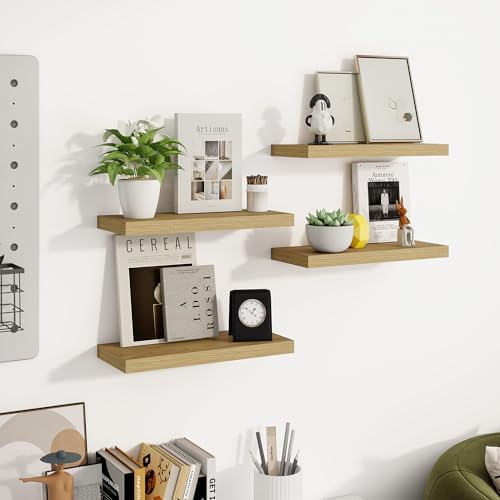 Venusmiles 3 Piece Oak Floating Wall Shelves