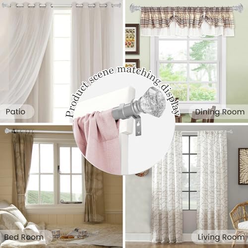 Silver Diamond Curtain Rods 36-88 Inches Adjustable Single Rod