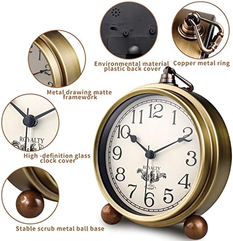 NEOTEND Gold Desk Alarm Clock with Metal Base