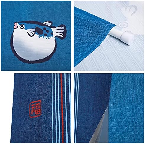 Japanese Noren Door Curtain Tapestry with Puffer Fish Design 33x59 Inch