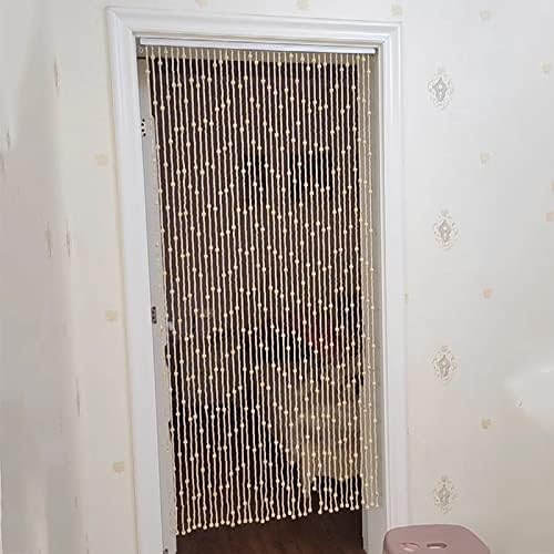 Natural Wood and Bamboo Beaded Curtain with 61 Strands