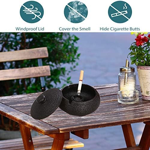 Ceramic Cigarette Ashtray with Lid - Black