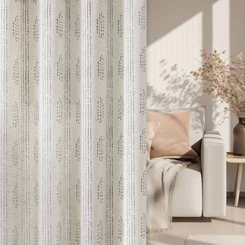 Boho Linen Curtains 2 Panels Black on Beige