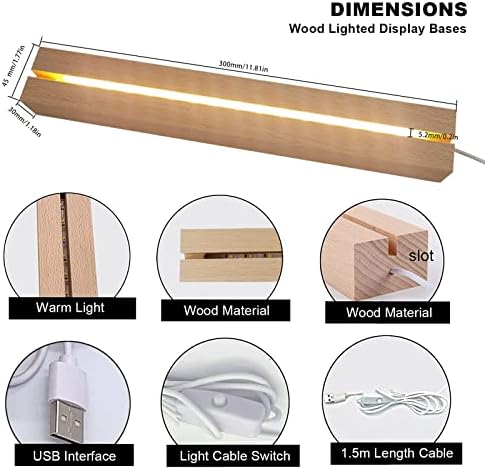 2 Pcs 1181 Inch Wooden LED Light Display Pedestal with USB Switch