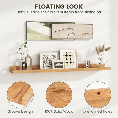 Picture Ledge Shelf Set of 2 - Rustic Elm Wood 24 Inches