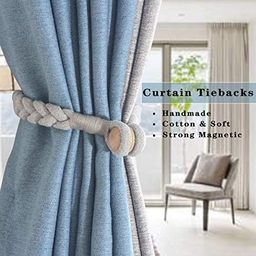 4 Pack Grey Magnetic Curtain Tiebacks with Wooden Buckle