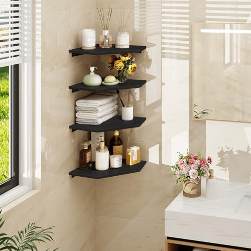 Homode 4 Tier Diamond Shape Corner Wall Shelves Black