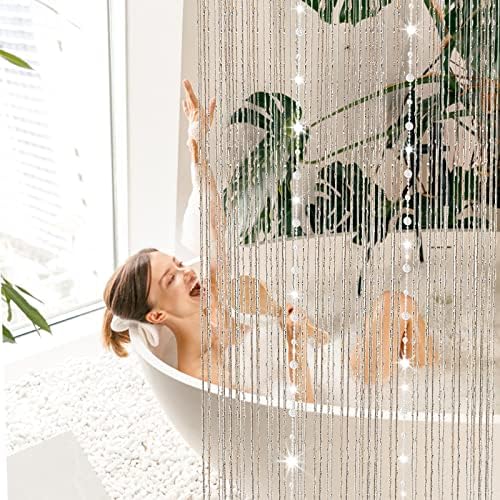 Silver Crystal Beaded Curtain for Doorway 36x77in