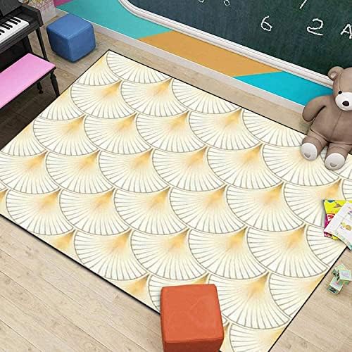 Modern 3D Art Deco Area Rug Seamless White Gold Shells Yoga Mat